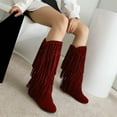 thumbnail image 2 of Women's Fringe Western Boots Ladies Fashion Hidden Heel Knee-high Boots Casual Round Toe Platform Tassel Boots, 2 of 6