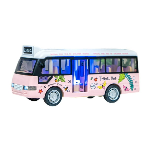 Autobús urbano de juguete para niños, ligero, turístico, portátil, con luces. rosa