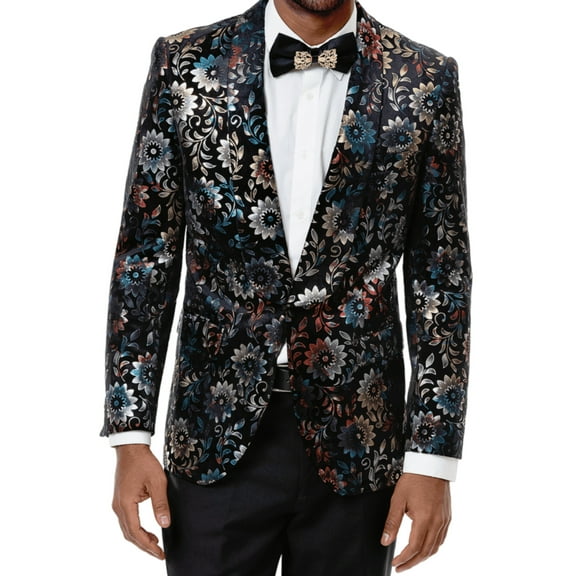 Black Multi-Color Flower Print Fashion Blazer J81