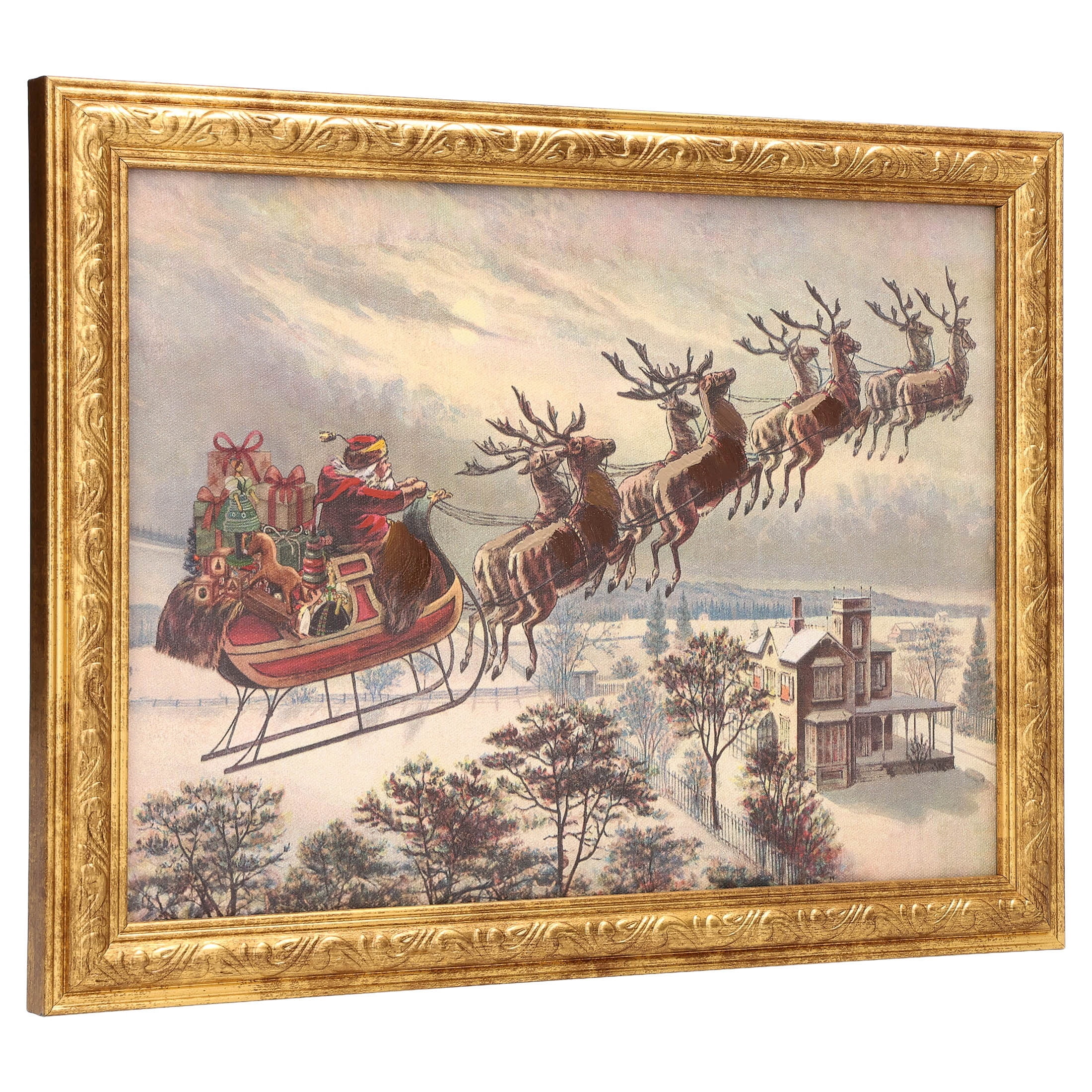 Santa's Sleigh Framed Christmas Wall Art, Multicolor, 12" x 9", by Holiday Time