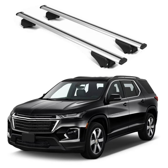 ERKUL Roof Rack Cross Bars for Chevrolet Chevy Traverse 2018-2024 | Aluminum Crossbars with Anti Theft Lock for Rooftop | Compatible with Raised Rails - Silver