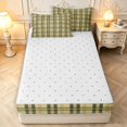 thumbnail image 4 of Manfei Geometric Check Zipper Full Size Comforter Sets with Fitted Sheet and 2 Pillowcases,Classic Plaid Zipper Bedding Set,Yellow Green Brown,Reversible,4pcs, 4 of 8