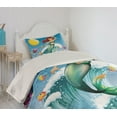 thumbnail image 2 of Ambesonne Cartoon Quilted Coverlet 2 Pcs, Wave with Fish, Twin Size, Multicolor, 2 of 5