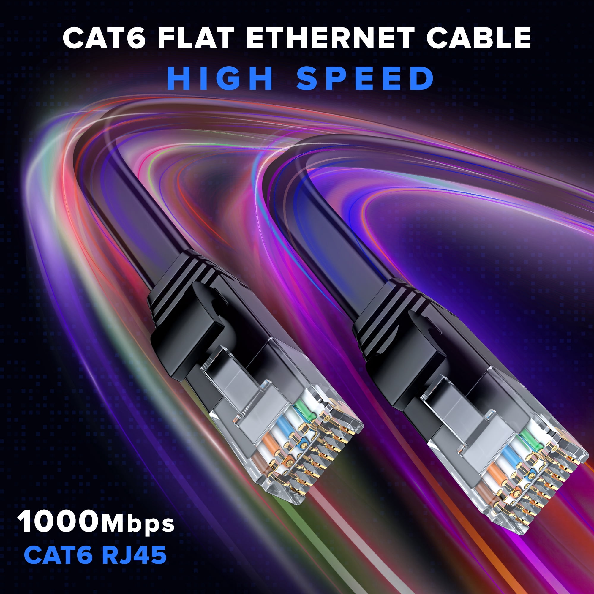 Cat6 Ethernet Cable 100ft, 2-Pack Black - Flat High-Speed Network Cables for Gaming, Streaming, Router, Modem, PC, PS5, Xbox - Durable & Space-Saving Design