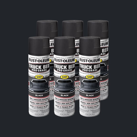 6 Pack, Black, Rust-Oleum Automotive Professional Grade Truck Bed Coating Spray Paint & Primer in One-272741, 15 oz