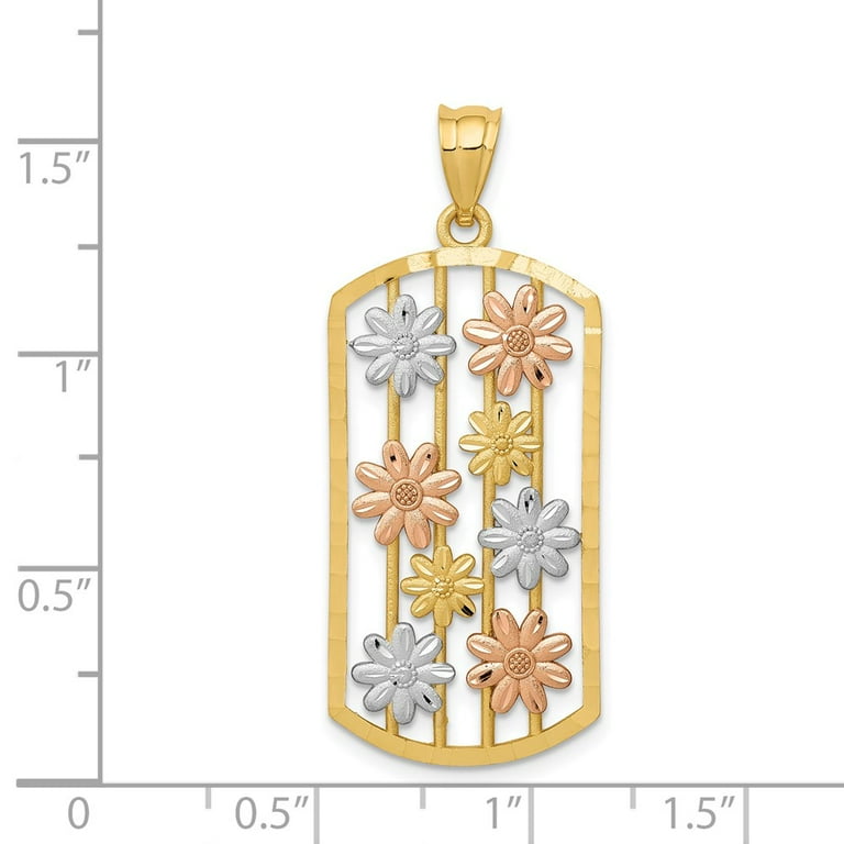 14K Gold Circular Shaped Cubic Zirconia Daisy Pendant Necklace