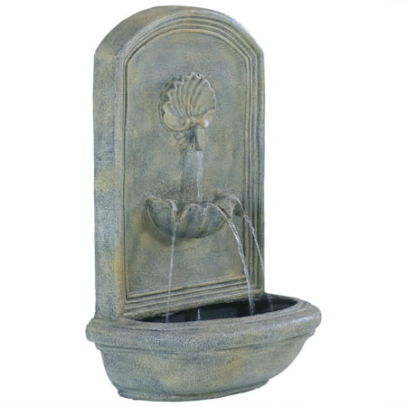 Sunnydaze 27 H Solar-Powered with Battery Pack Polystone Seaside Outdoor Wall-Mount Water Fountain French Limestone Finish