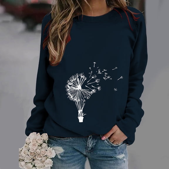 Azrian Sweatshirts for Womens Clearance,Plus Size Casual Pullover Hoodies Women's Long Sleeves Casual Shirts Printed Round-Neck Sweatshirt Pullover Loose Tunic Tops Winter 2023 on Sale