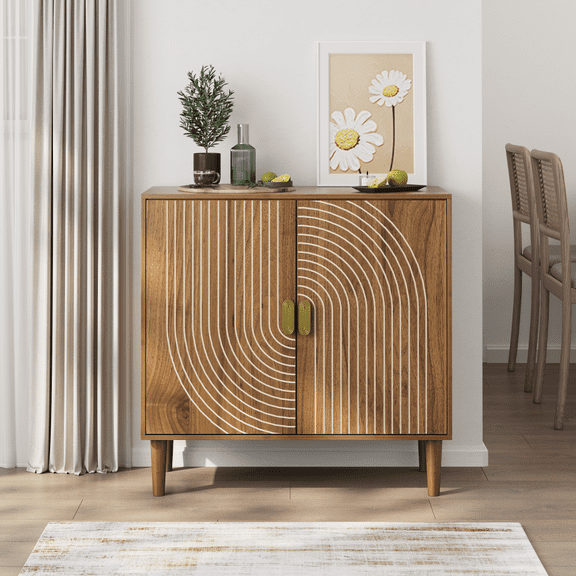 31" Modern Sideboard Cabinet with Line Groove Design, Multifunctional Accent Cabinet for Living Room, Entryway, Hallway, Office, Kitchen, Brown