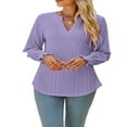 thumbnail image 2 of Women Fashion Shirts Solid Color Hollow-Out Long Sleeve Blouses, 2 of 7