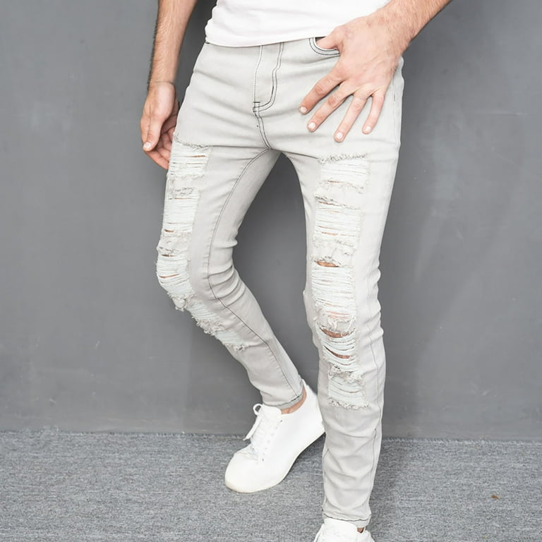 新発売の Fit Slim Men's RYRJJ Stretch for Jeans Skinny Ripped Jeans Clothing