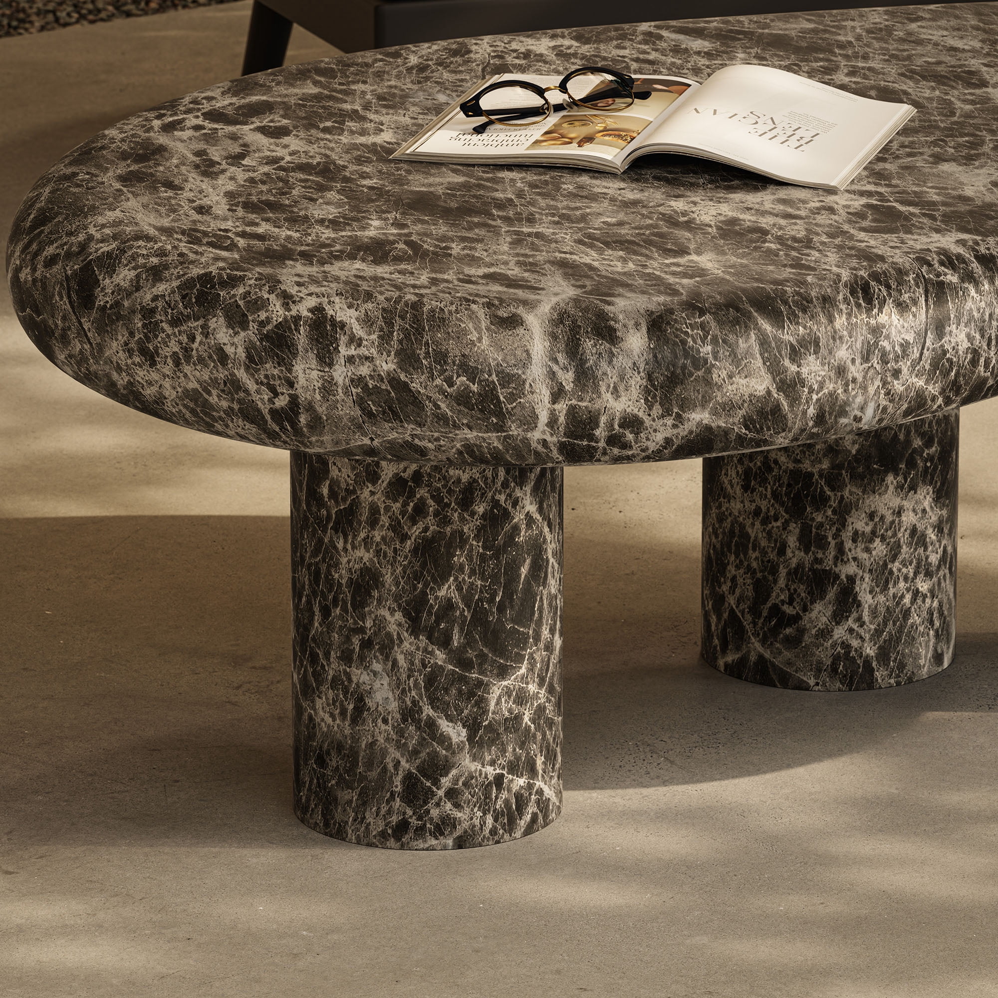 Elowen Outdoor Patio Faux Marble Coffee Table in Dark Emperador Marble