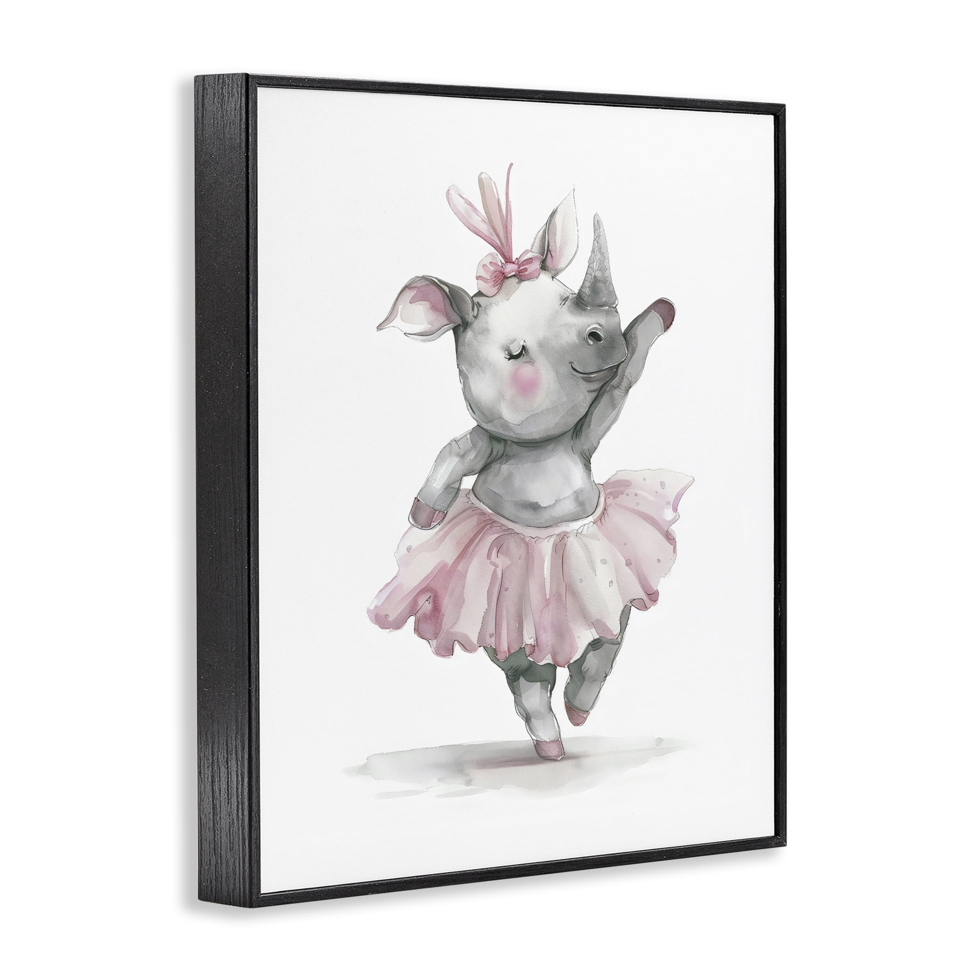 Stupell Industries Ballerina Rhino in Pink Tutu Black Framed Giclee Art, design by LSR Design Studio