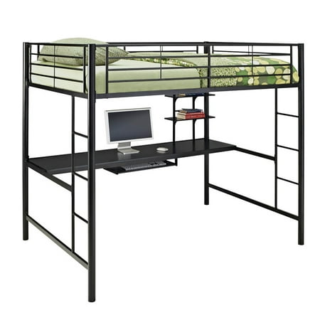 Manor Park Metal Full Size Loft Bed with Workstation - Black