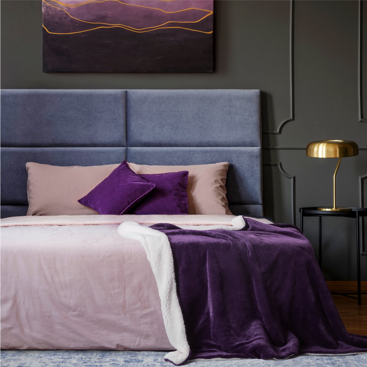 Bedsure Sherpa Fleece Blanket Queen Size Purple Reversible Plush