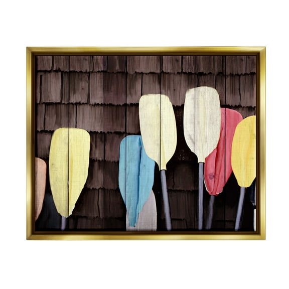 Stupell Industries Rustic Boat Oars Transportation Painting Gold Floater Framed Canvas Art Print Wall Art, 31 x 25