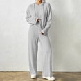 thumbnail image 3 of Ashirexll Pajamas for Women Set Ribbed Knit Hooded Long Sleeve Button Front Top with Matching Pants Loungewear Pajama Set, 3 of 6