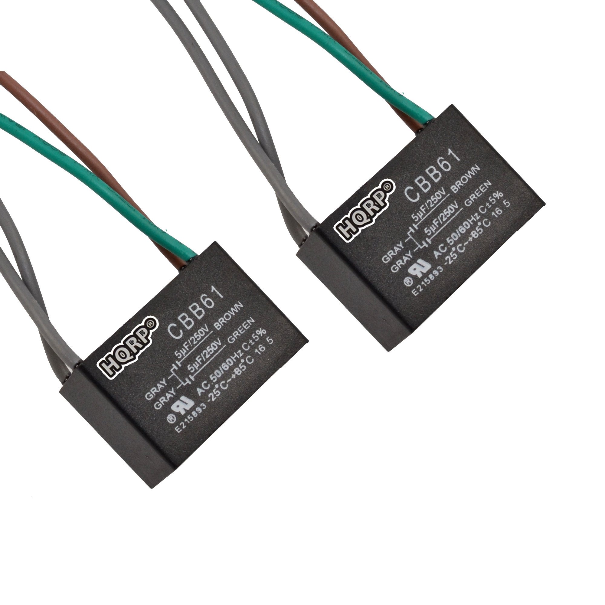 Hqrp 2 Pack Ceiling Fan Capacitor Cbb61 5uf 5uf 4 Wire Plus