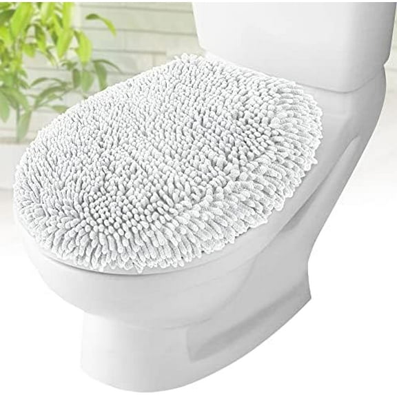 Toilet Lid Cover - White, Plush Microfiber Oval Toilet Seat Covers for Bathroom, Machine Washable Elongated Toilet Cover Seat, Stretches up to 21"x19"