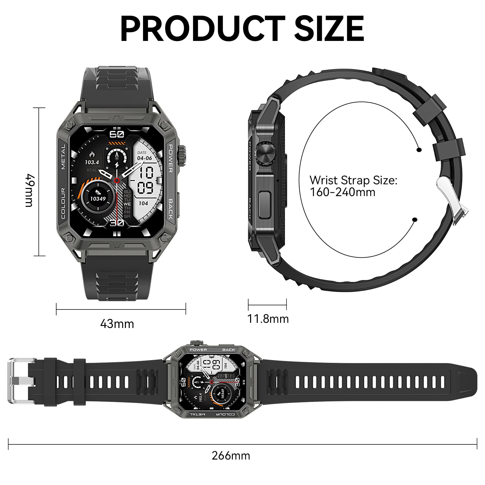 Cyberdyer Smart Watch Fits for Android and iPhone, IP67 Waterproof Smartwatch for Men 100+ Sports Modes 1.91-inch Fitness Tracker,Bluetooth Call, 15-Day Standby,for Thanksgiving Halloween Gift