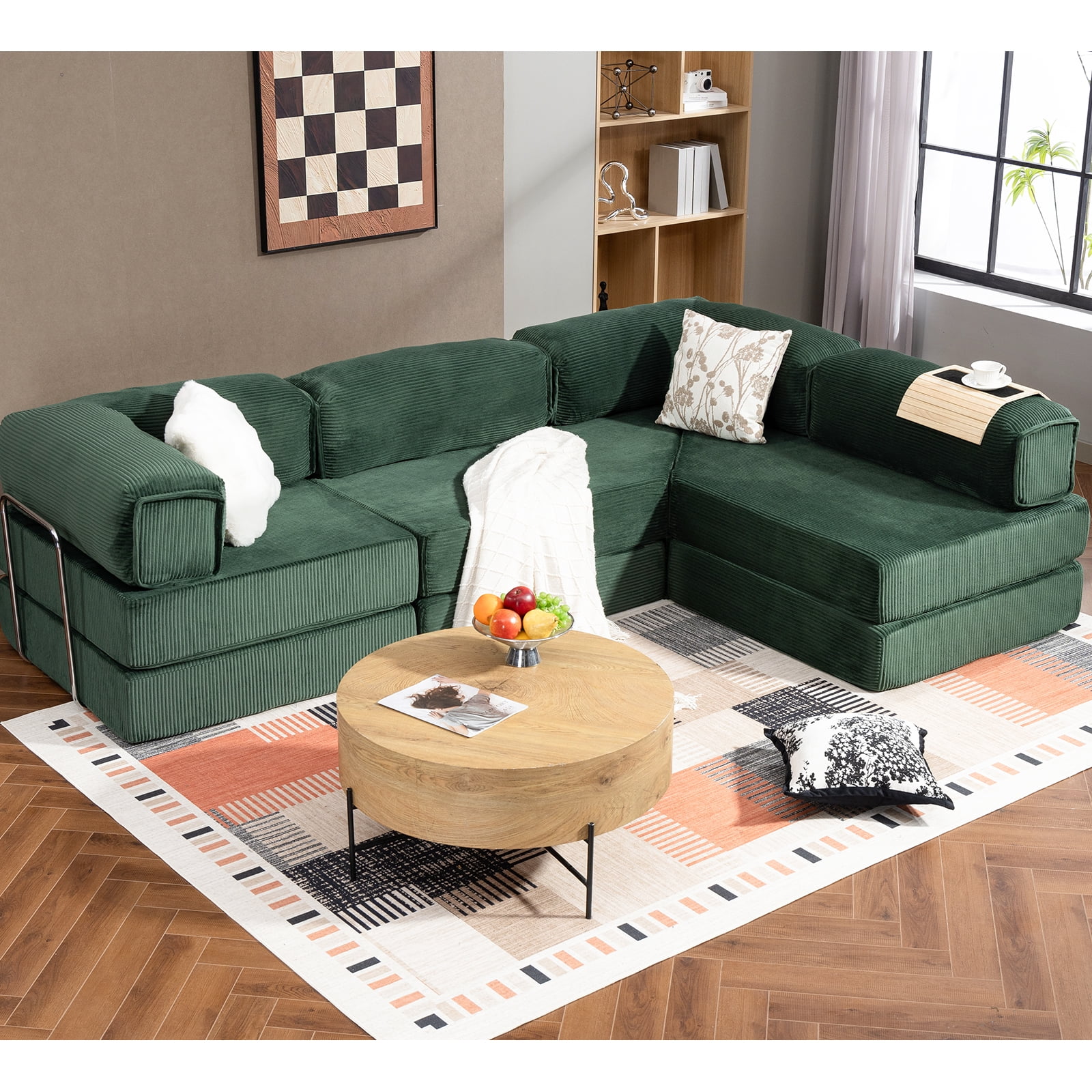 MEISSALIVVE 108" L-Shaped Modular Sectional Sofa with Chaise, Cloud Deep Seat Couch with Removable Pillows, No Assembly Required for Living Room & Bedroom (Dark Green)