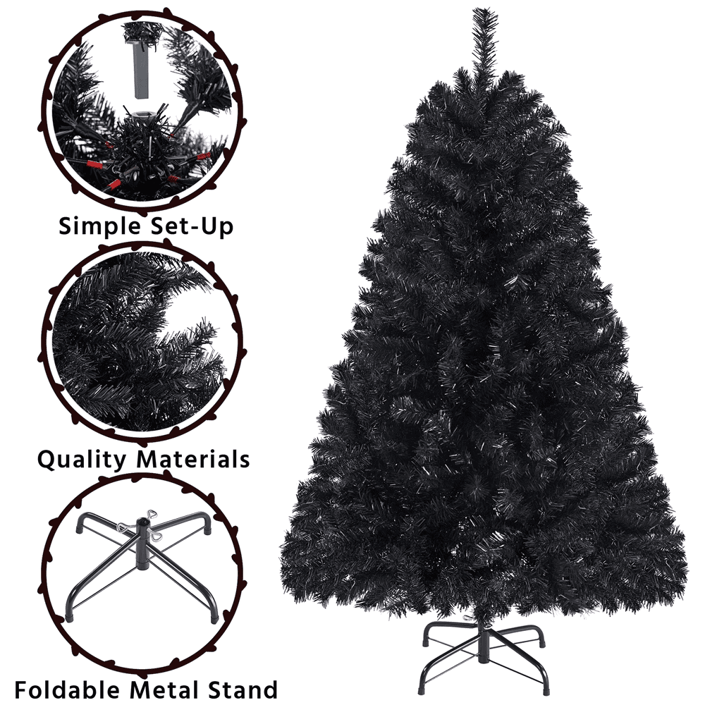 Alden Design 4.5FT Hinged Fir Artificial Christmas Tree with Foldable Stand, Black