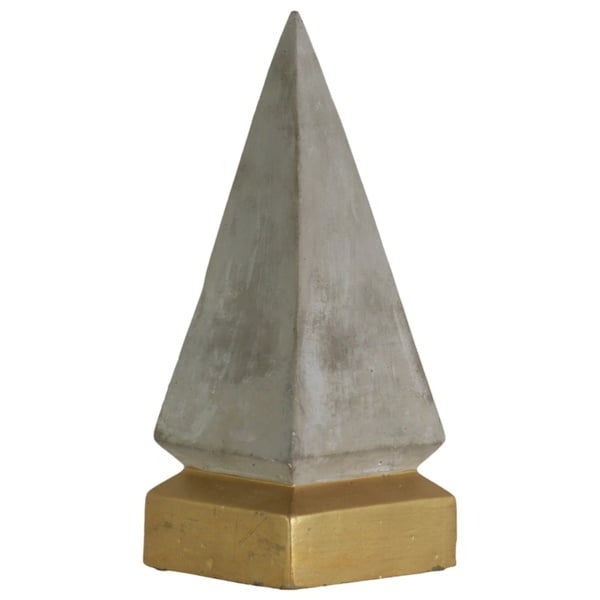 Figurine Pyramidale Cémentée sur Base Carrée Enduite d'Or, Grande, Grise