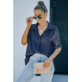 thumbnail image 4 of ABPHQTO Blusa De Mujer Satén Manga Corta Jacquard Leopardo Azul, 4 of 5