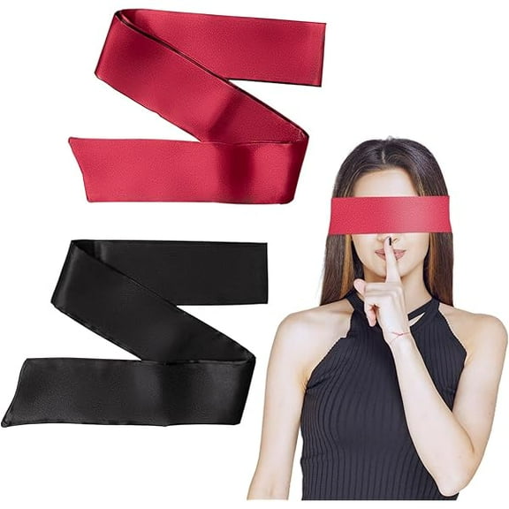1997 2 Pcs Satin Eye Mask for Sleeping - Silk Blindfold for Women & Men - Adults Couples Blindfold Scarf - Sleep Eye Cover for Travel Nap Meditation - Valentine Gift - 150cm/59inch (Black   Red)