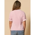 thumbnail image 4 of DARING DIVA Women's Peter Pan Collar Short Sleeve Button Up Blouses M Light Pink, 4 of 6