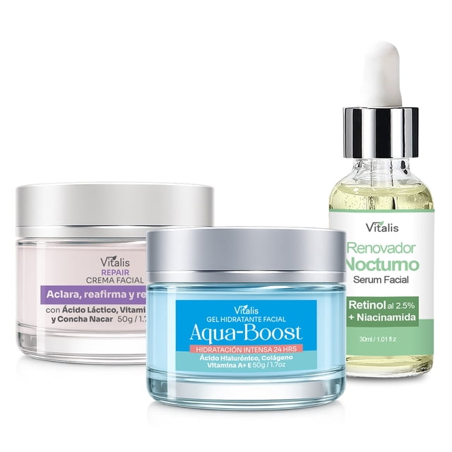 Vitalis Kit Antiedad Retinol 2.5% + Ácido Hialurónico Piel Madura Hidratación 24h Día y Noche