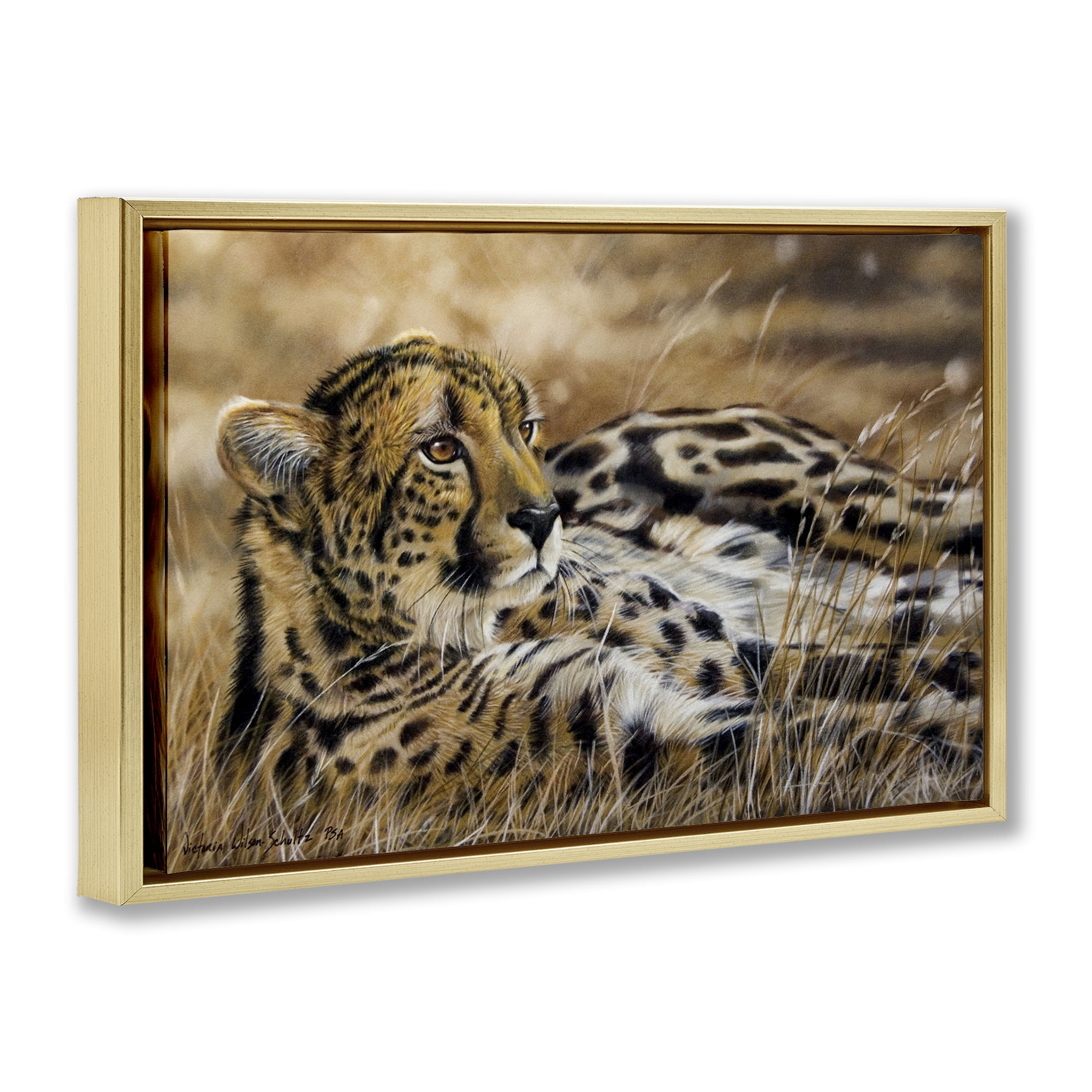 Stupell Industries Relaxing Leopard Scenery Animals & Insects Painting Gold Floater Framed Canvas Art Print Wall Art, 25 x 17