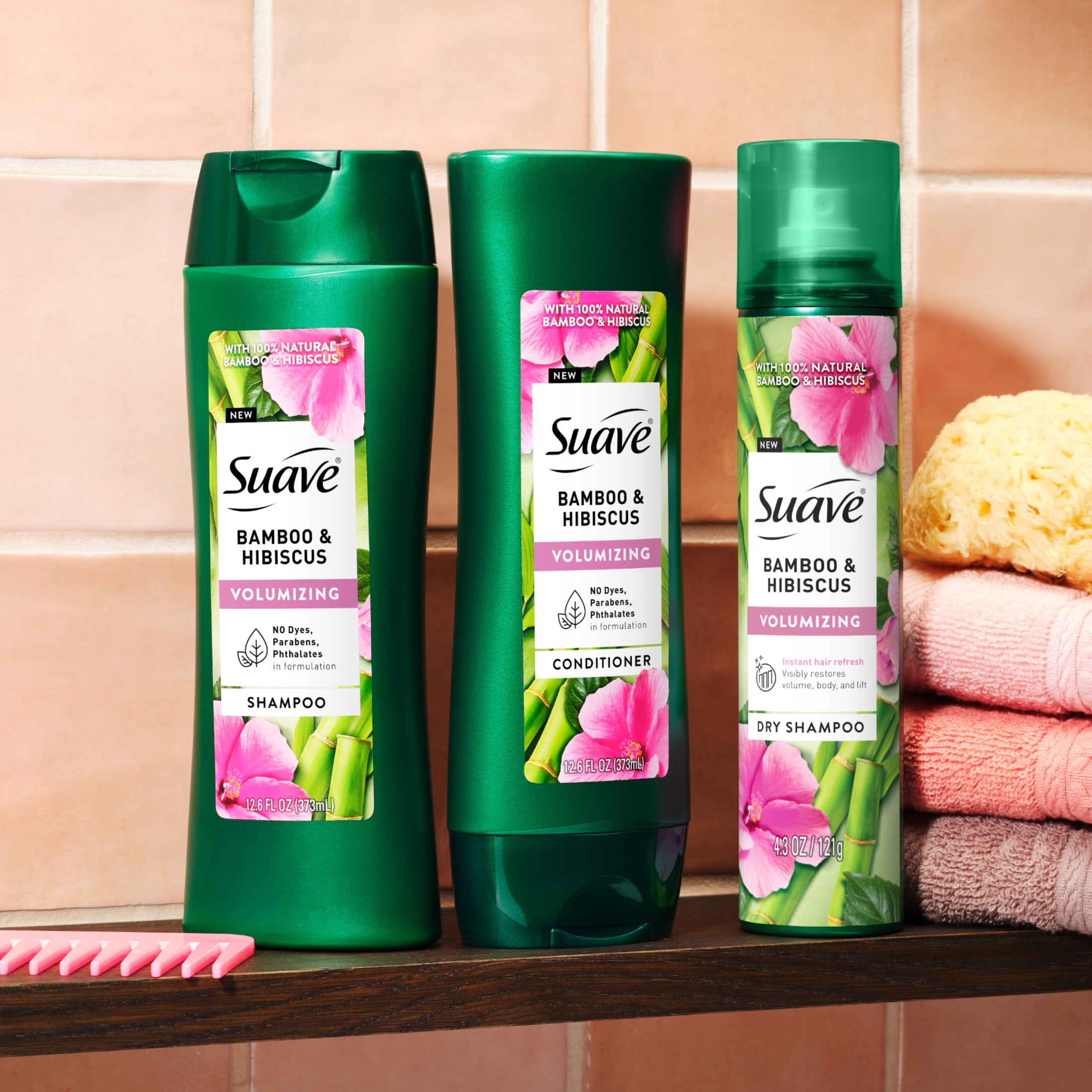 Suave Bamboo & Hibiscus Volumizing Conditioner, for Fine and Flat Hair, 28 oz Pump