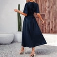 thumbnail image 4 of Women'S Summer Flowy Midi Dress Casual V Neck Short Sleeve Waist Boho Beach Dress Wedding Guest Maxi Dress Navy Blue M, 4 of 5