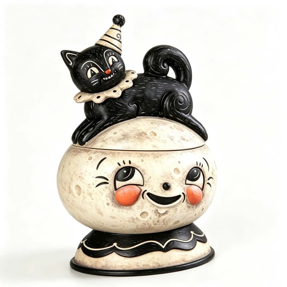 2026 Halloween Ghost Figural Canister Cookie Jar with A Black Cat, Fun Kooky Spook Style Ghost Treat Storage Jar