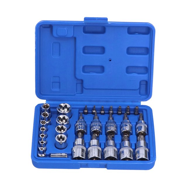 29Pcs Douille Étoile Acier Chromé Vanadium Moleté Mâle Filetage Ensemble Kit pour l'Entretien