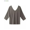 thumbnail image 5 of BadPiggies Womens Plus Size Loose Blouse 3/4 Sleeve Back Buttons T Shirts Casual V Neck Solid Tops For Summer Fall (XL, Gray), 5 of 9