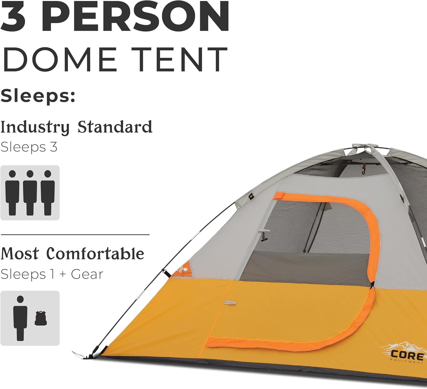 CORE 7' x 7' 3 Person Dome Backpacking Camping Tent, 8lbs