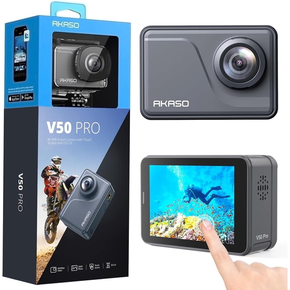 AKASO V50 Pro Action Camera 4K30fps 20MP WiFi with EIS Touch Screen 100 feet Waterproof Camera Web Camera Support External Mic Remote Control Sports Camera with Helmet Accessories Kit