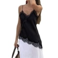 thumbnail image 2 of Women Satin Lace Camisole Top Sleeveless Spaghetti Strap Silk Lace Trim Top Black S, 2 of 10