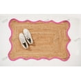 thumbnail image 3 of Rectangle Rug Natural Jute Rug Hand Braided Beige and Pink Color Rounding Line Area Rug, 3 of 5