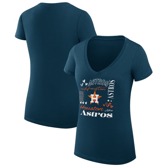 Women's G-III 4Her by Carl Banks Navy Houston Astros Collage Team Graphic V-Neck Fitted T-Shirt