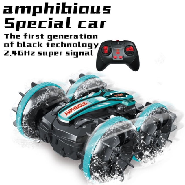 LNGOOR NWJ Amphibious Stunt Car - Waterproof Remote Control Shark Car with Lights Dual-Sided Driving and Gesture Control for Kids