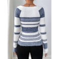 thumbnail image 6 of Women'S Pullover Striped Knit Square Neck Sweater Color Block Long Sleeve Cute Trendy Fuzzy Sweaters Blue XS, 6 of 9