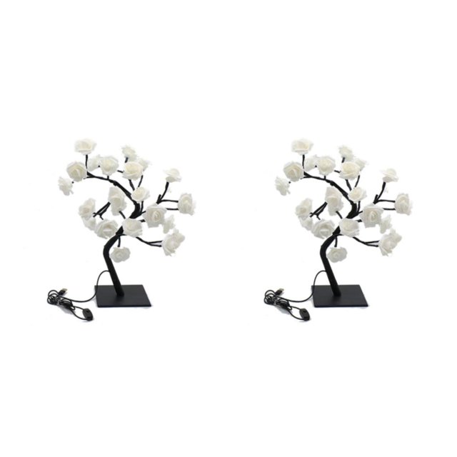 Decodeary Color Changing Lighted Rose Tree Lamp Unique Gift For Any Occasion Wide white black rod 2Set
