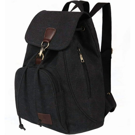 Canvas Drawstring Backpack Purse for Women Small Vintage Rucksack Multi-Pocket Laptop Daypacks for Travel Shopping Work Outdoor