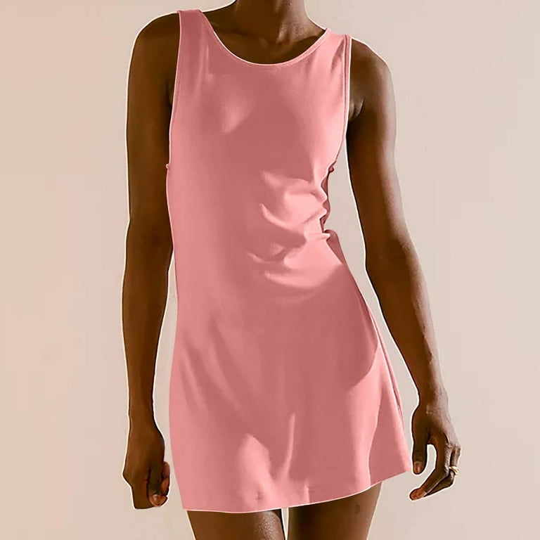 cotton exercise dress for women DJskiyers Athletic Dress For Women Scoop Neck Tank Top Dress Fit Tennis Dress  Cotton Workout Dress Flowy Mini Dress Solid Summer Dress