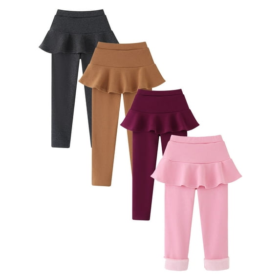 SYNPOS Kids Girls Culottes Leggings Pants Fleece Lined Warm Thick Pantskirt Pants Tights Fall Winter 3-11Years