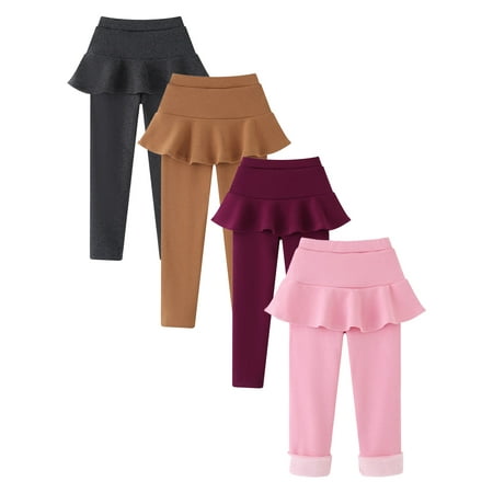 

Yuanyu Kids Girls Footless Leggings with Ruffle Tutu Skirt Fleece Lined Warm Thick Pantskirt Pants Tights 3-11Years