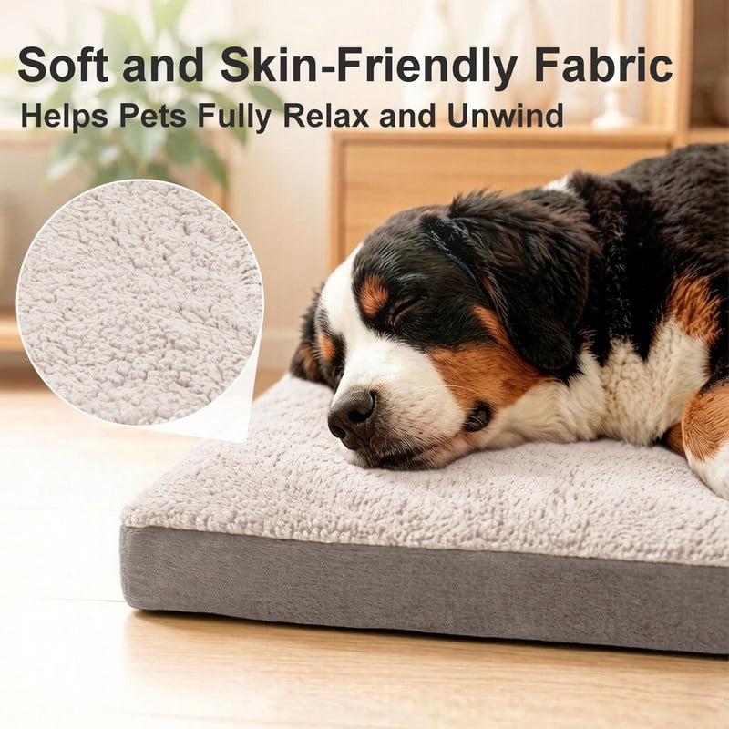 Exclusivo Mezcla Large Dog Bed with Removable and Washable Cover, Orthopedic Pet Bed for Crates, Non-Slip Bottom and Waterproof Liner, 42"×28", Ivory